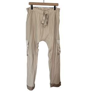 Cami NYC (M) Silk/Linen Blend Beige Tie Waist Jogger - Elevated Casual Glam